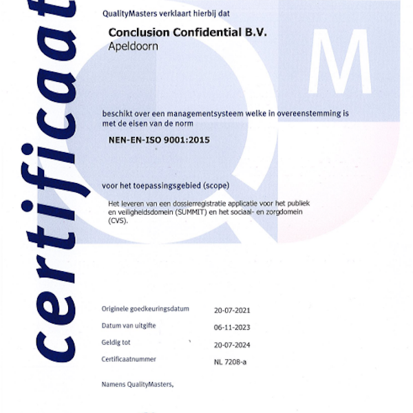 Conclusion Confidential certificering ISO 9001