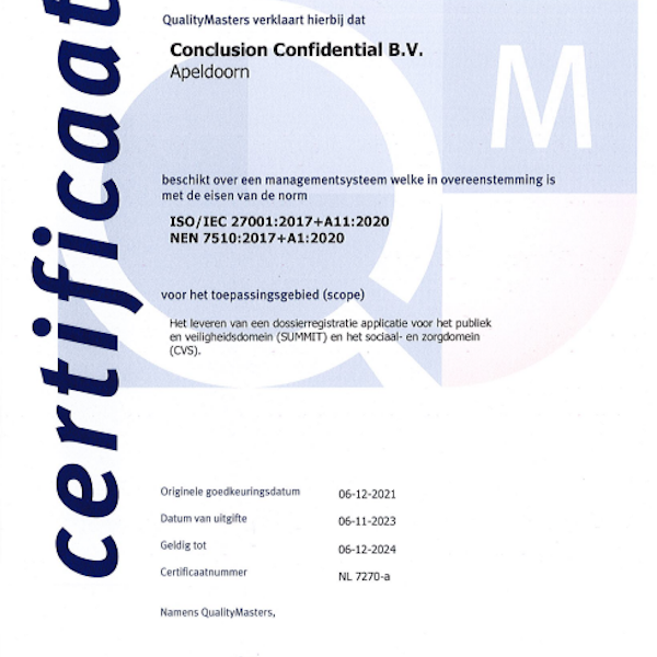 Conclusion Confidential certificering ISO 27001-7510